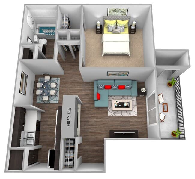 One Bedroom One Bath Medium 14-1405 floor plan