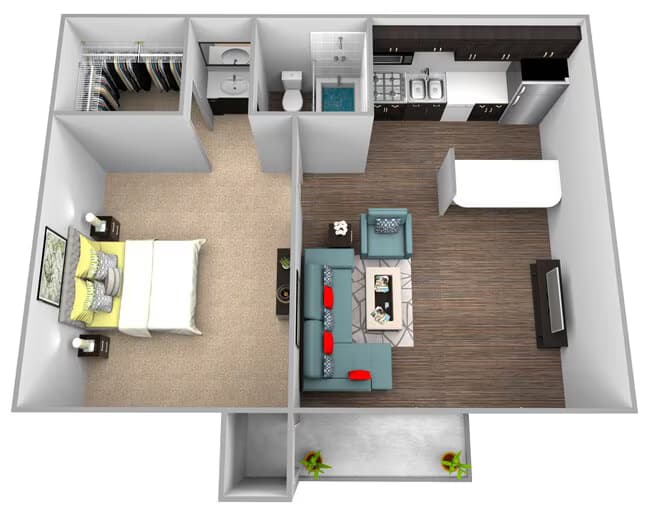One Bedroom One Bath Studio 7-0708 floor plan