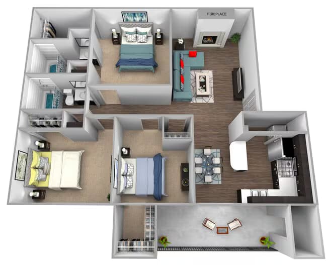 Three Bedroom Two Bath 20-2006 floor plan