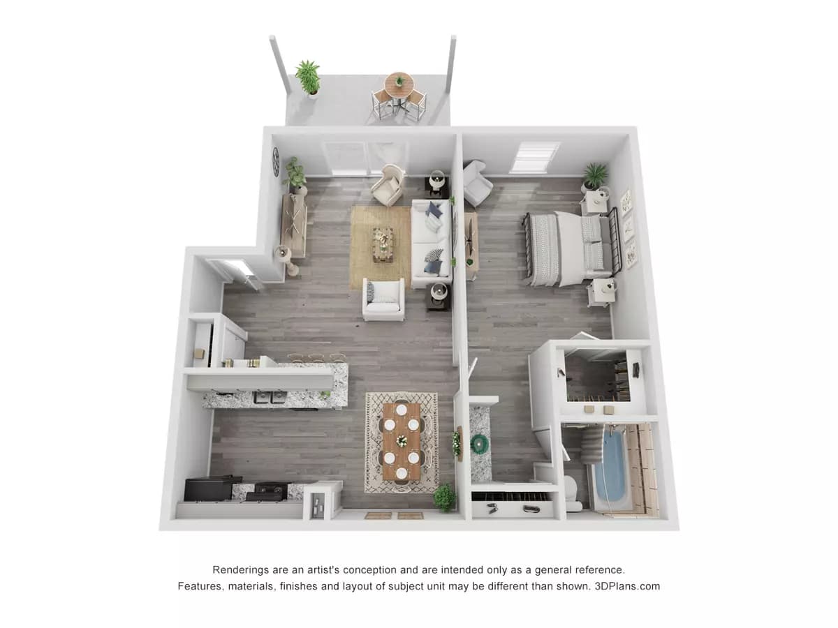 1x1C Renovated 670 sq ft 226 floor plan
