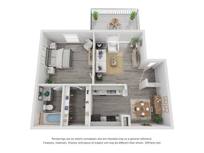 1x1A Renovated 545 sq ft 214 floor plan