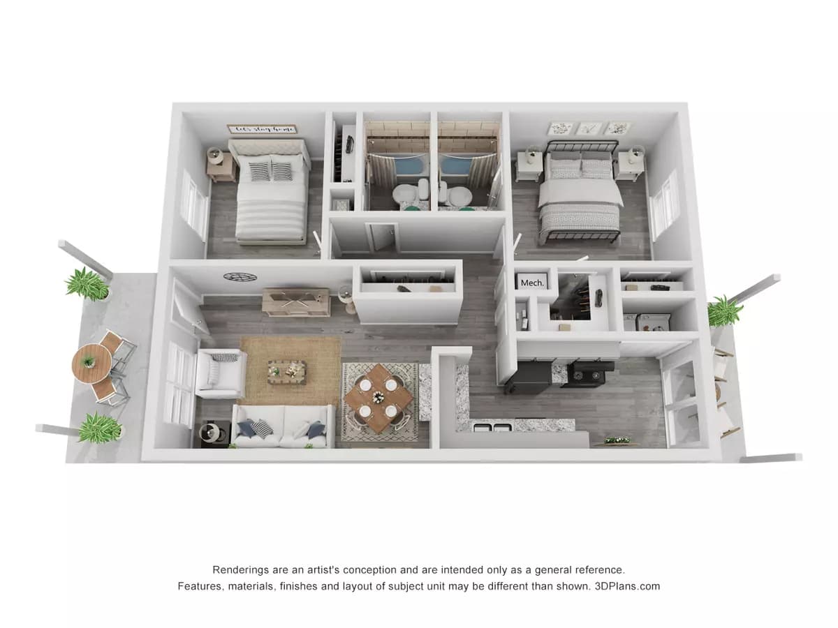 2x2B Renovated 1005 sq ft 235 floor plan