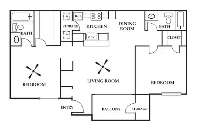 Split Style Two Bdrm 7-711 floor plan