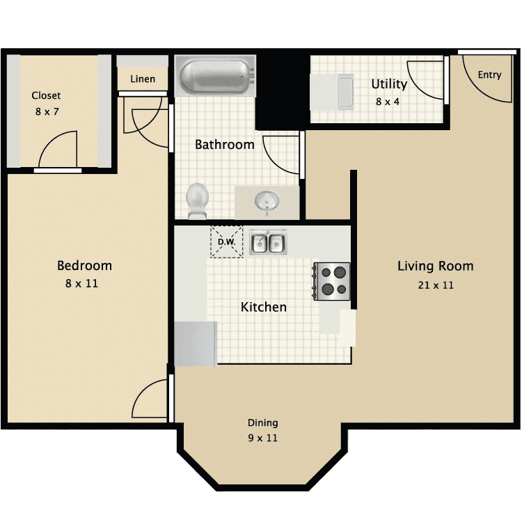 1 Bed • 1 Bath A1 floor plan