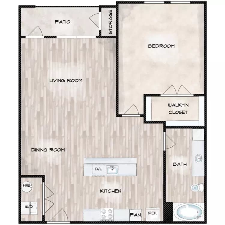 One Bed floor plan
