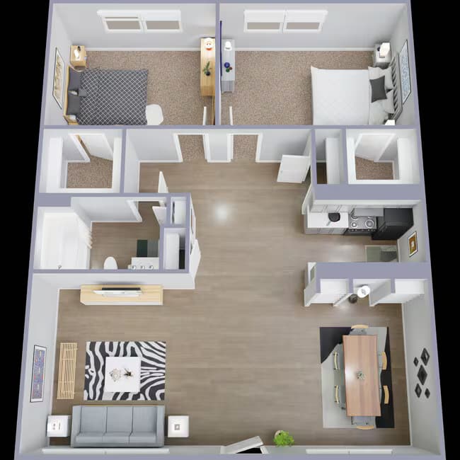 2 Bedroom / 1 Bathroom Gold 47A floor plan