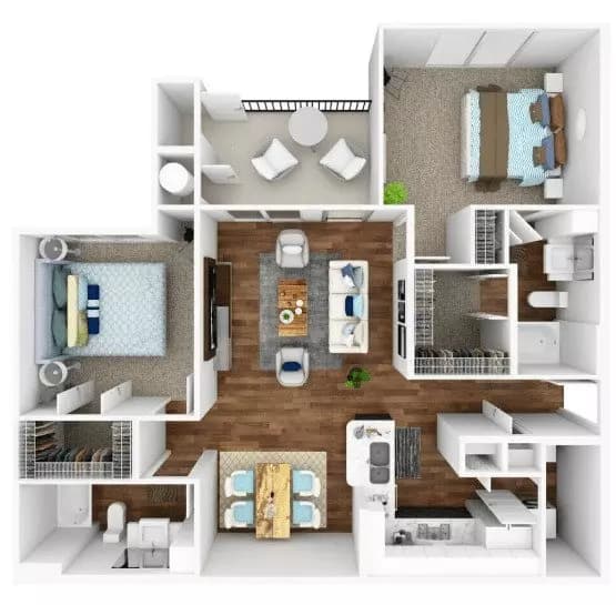 2 Beds • 2 Bath 635 floor plan