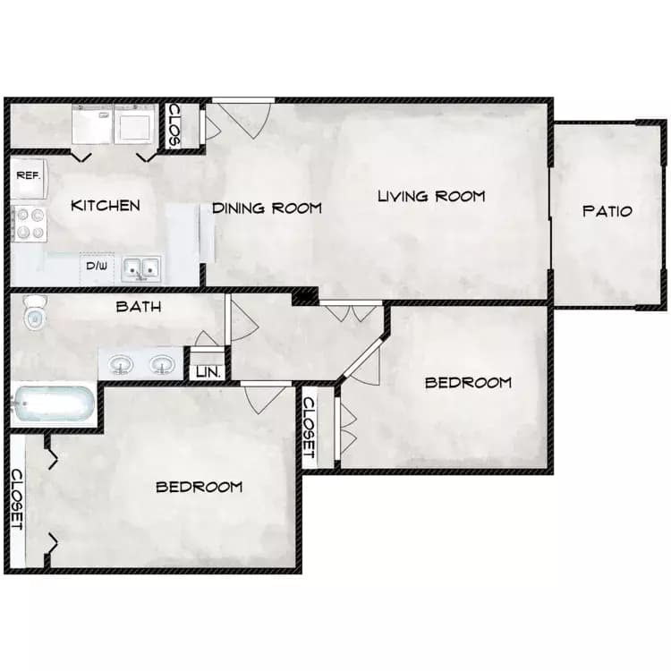 2 Beds • 1 Bath 631 floor plan