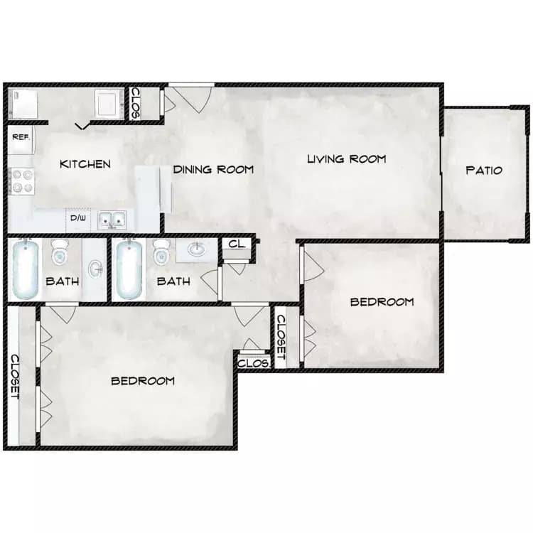 2 Beds • 2 Bath 620 floor plan
