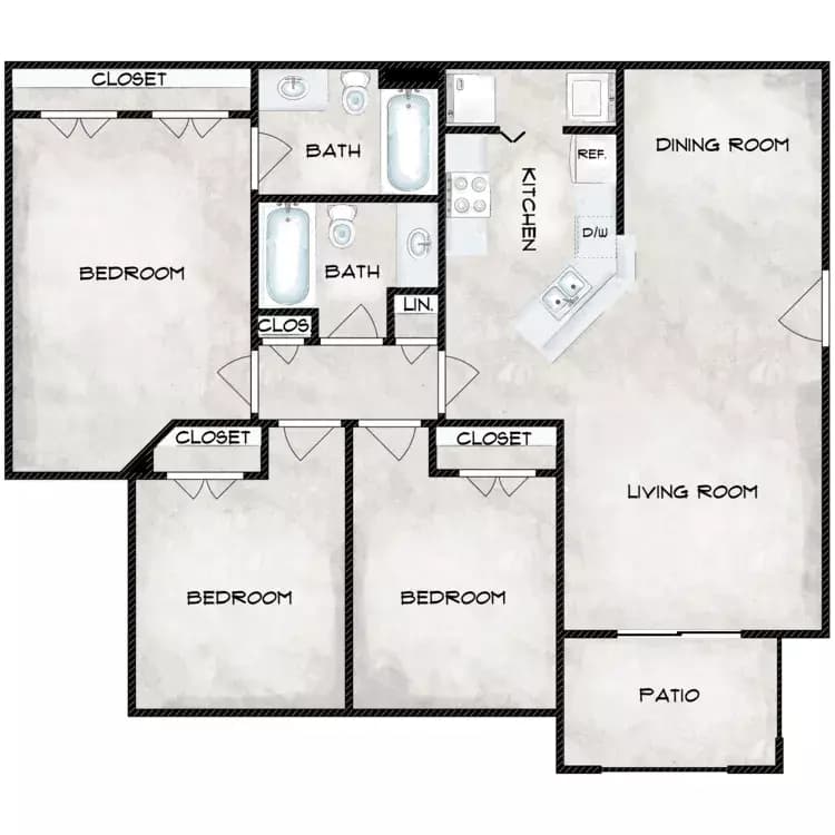3 Beds • 2 Bath 434 floor plan