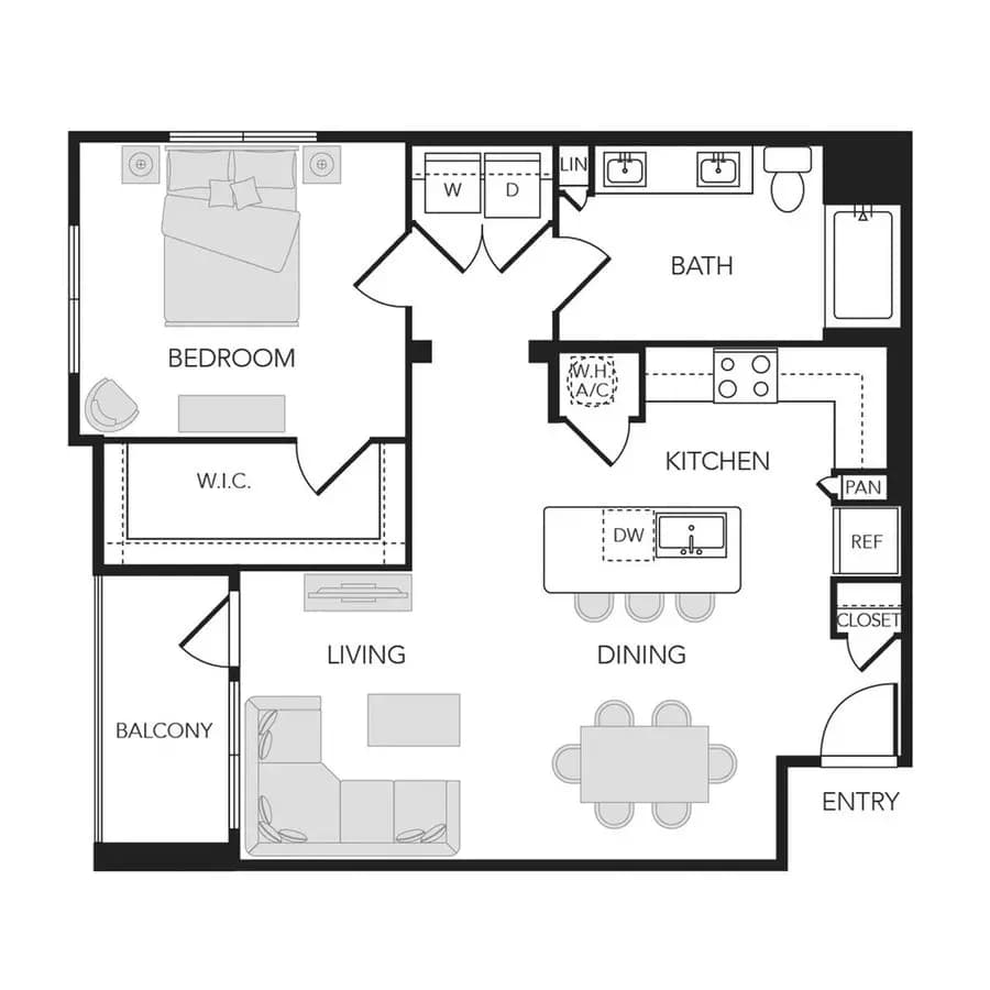 1BR 1BA (712 SF) 01303 floor plan
