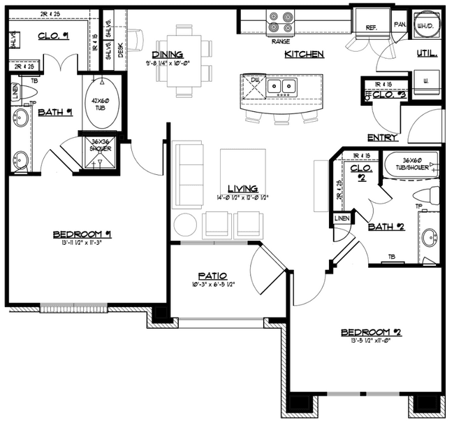 2 Beds • 2 Bath 312 floor plan