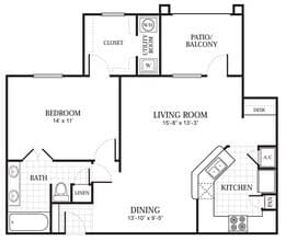 ASBURY - A3 1BR 636 floor plan