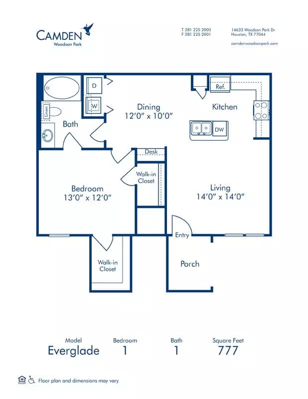 1 Bed • 1 Bath 412 floor plan