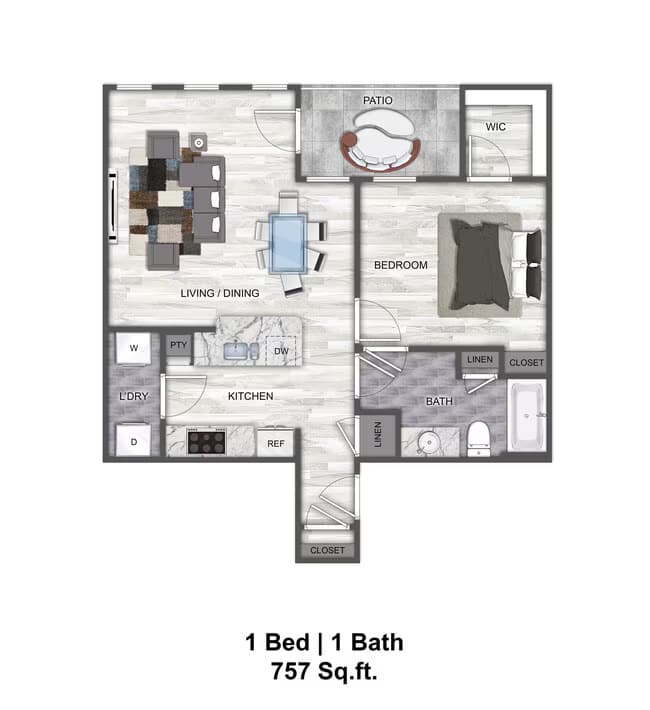 1 Bed • 1 Bath 1212 floor plan