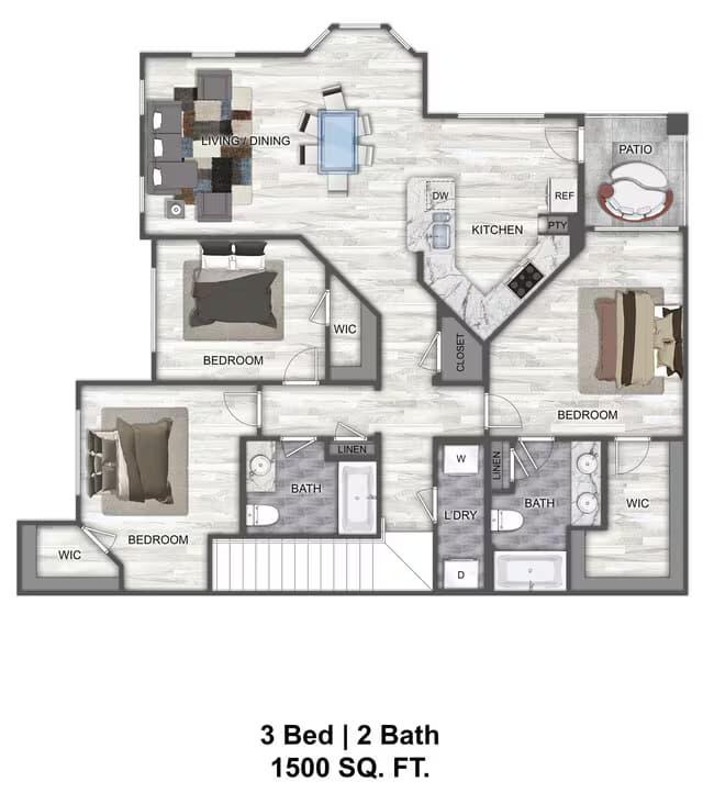 3 Beds • 2 Bath 1521 floor plan