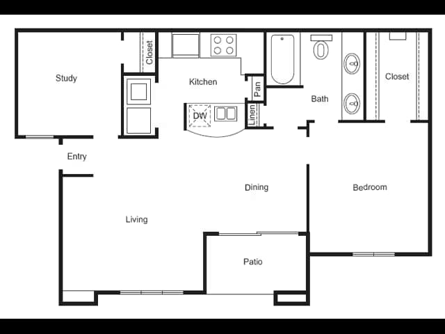 1 Bed, 1 Bath 7-0725 floor plan
