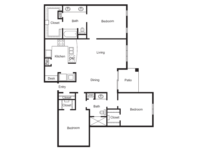 3 Bed, 2 Bath A 9-0927 floor plan