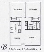2 Bedroom 1 Bathroom 506 floor plan