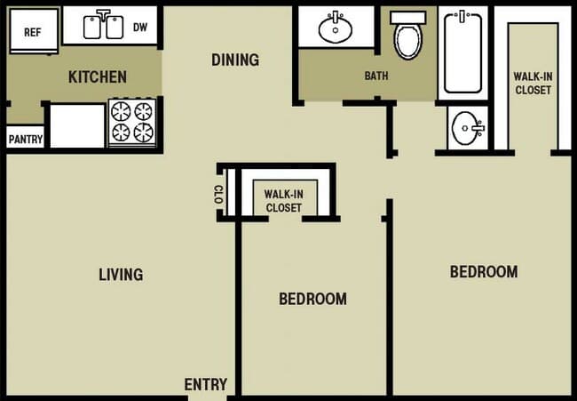 2 Bedroom 1.5 Bathroom 809 floor plan