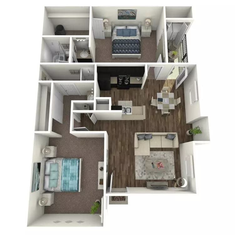 2 Beds • 2 Bath Maple floor plan