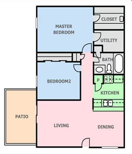 Two Bed / One Bath 3125 floor plan