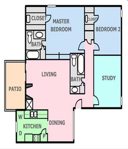 Two Bed / Two Bath with Study 0322 floor plan
