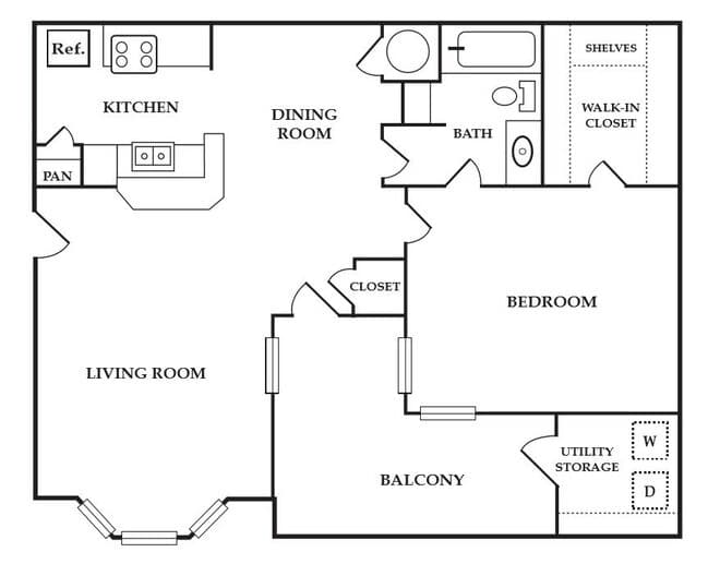 1 Bedroom - 1 Bath 01-0134 floor plan
