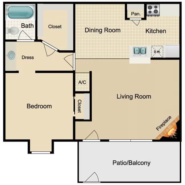 1 Bed • 1 Bath 108 floor plan