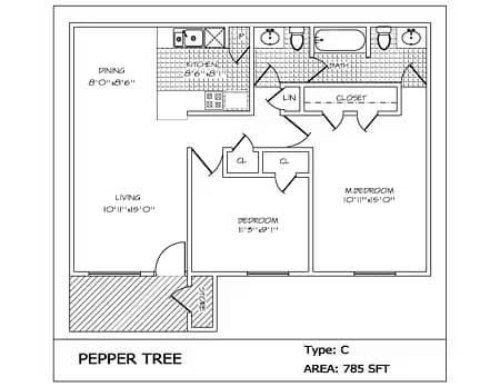 Two Bed / Two Bath 1312 floor plan