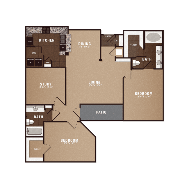B3 2x2 w/study 0912 floor plan