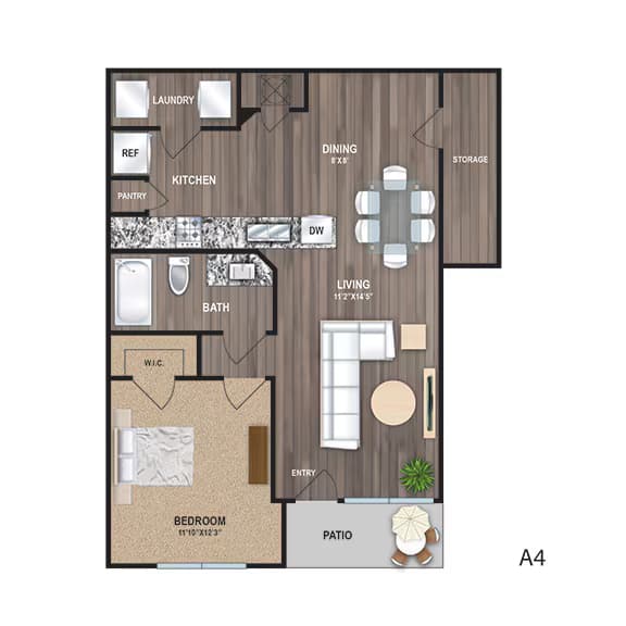 A4 One Bedroom, One Bathroom 00910 floor plan