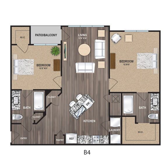 B4 Two Bedroom, Two Bathroom 12216 floor plan