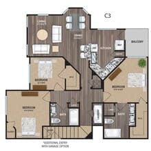 C3 - Three Bedroom, Two Bathroom 00514 floor plan