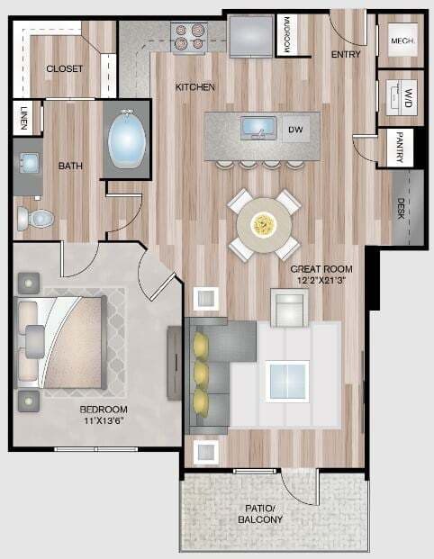 1 Bed • 1 Bath 322 floor plan
