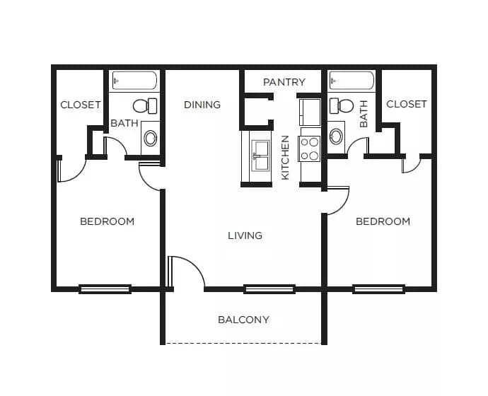 2 Bed/2 Bath 1706 floor plan