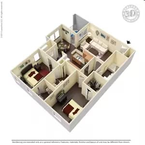 2 Bedroom 2 Bathroom - B1 9101 floor plan