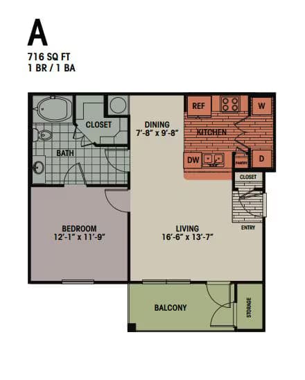 1 Bed • 1 Bath 16306 floor plan