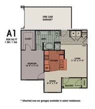 1 Bedroom, 1 Bath 858 sqft A1 10310 floor plan