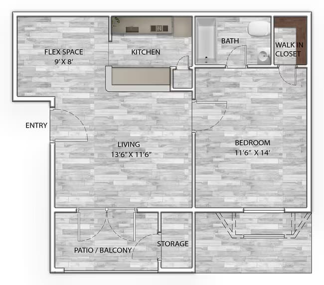 1 Bed • 1 Bath 0312 floor plan