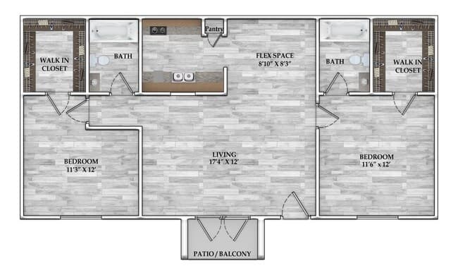 2x2 882 SF 1209 floor plan