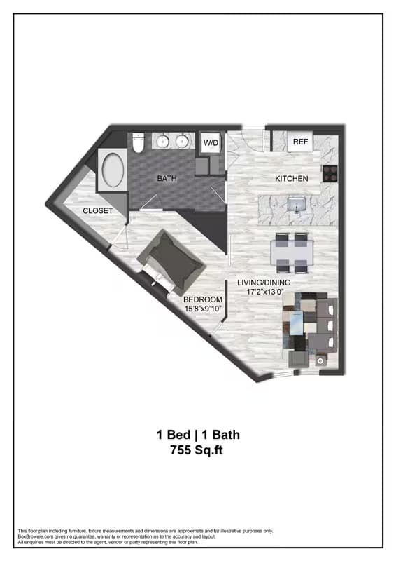 1 Bed • 1 Bath 2114 floor plan