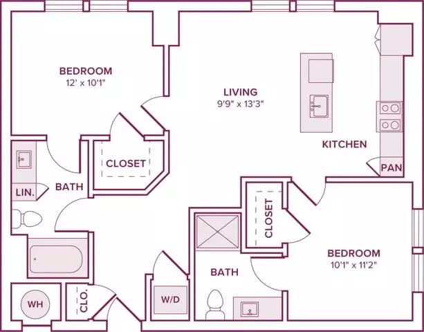 2 Beds • 2 Bath 307 floor plan