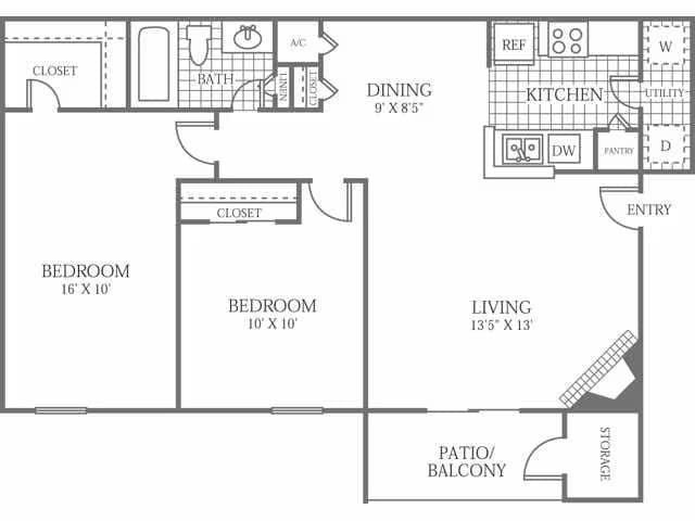 2 Beds • 2 Bath 1506 floor plan