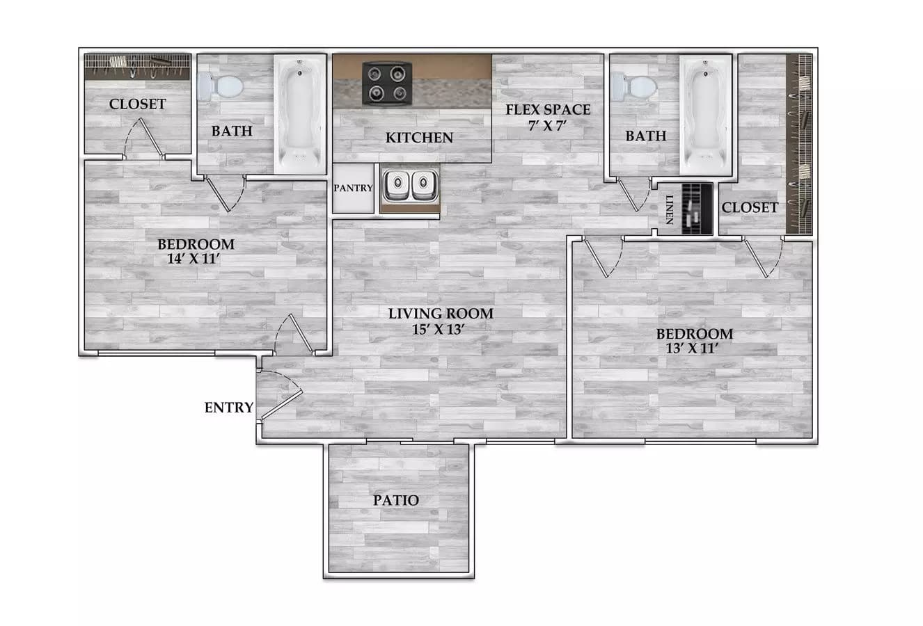 2x2 863 SF 2212 floor plan