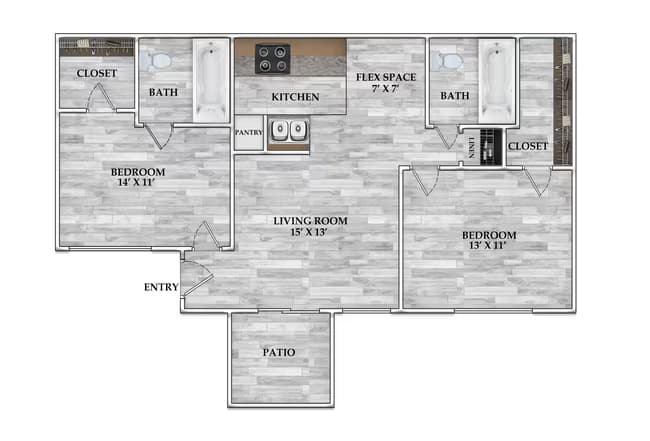 2x2 863 SF 2104 floor plan