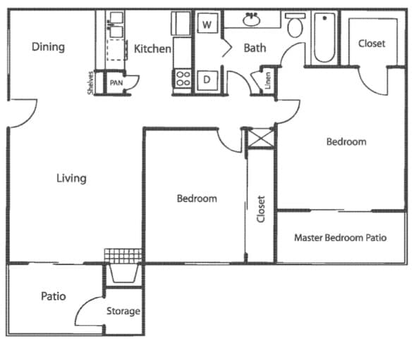 2 Beds • 1 Bath 0710 floor plan