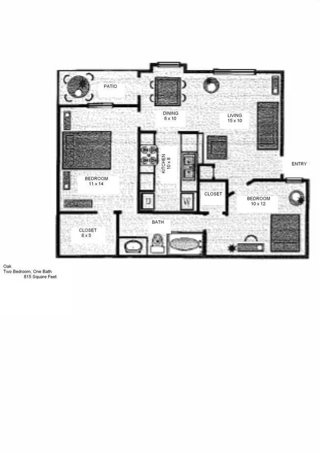 2 Beds • 1 Bath 911 floor plan