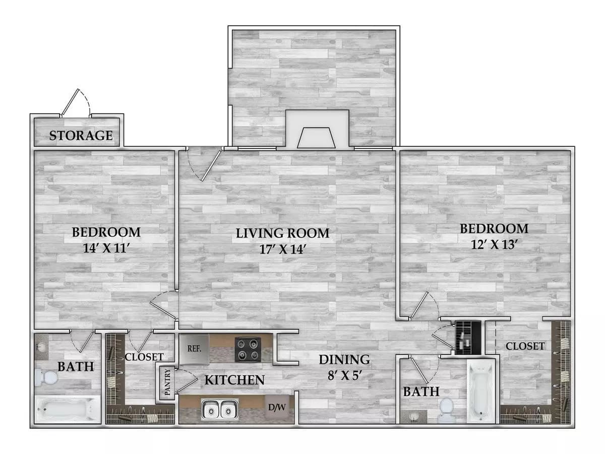 2x2 946 SF 301 floor plan