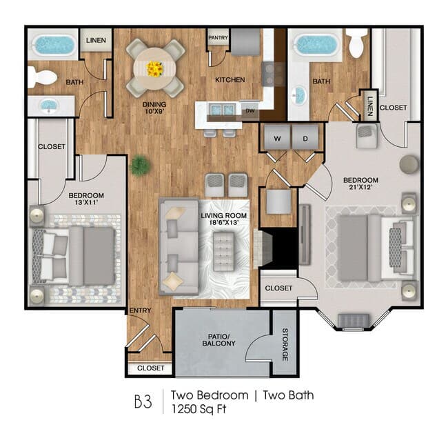 2 Beds • 2 Bath 1118 floor plan